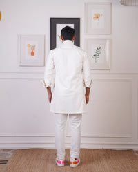 LINEN OVERLAY (DETAILED WITH DENIM THREAD ) WITH LINE SHIRT AND PANTS