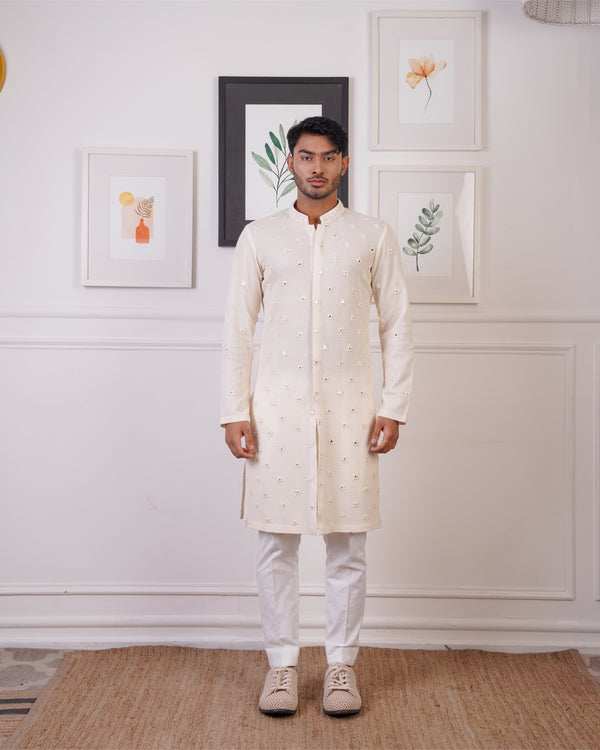 CROCHET KURTA EMBELLISHED WITH MIRROR WORK