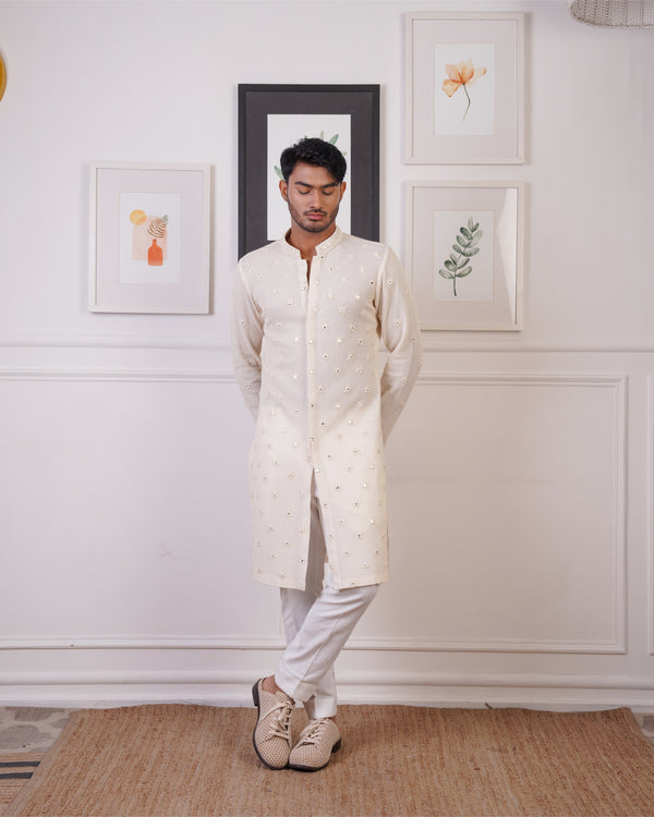 CROCHET KURTA EMBELLISHED WITH MIRROR WORK