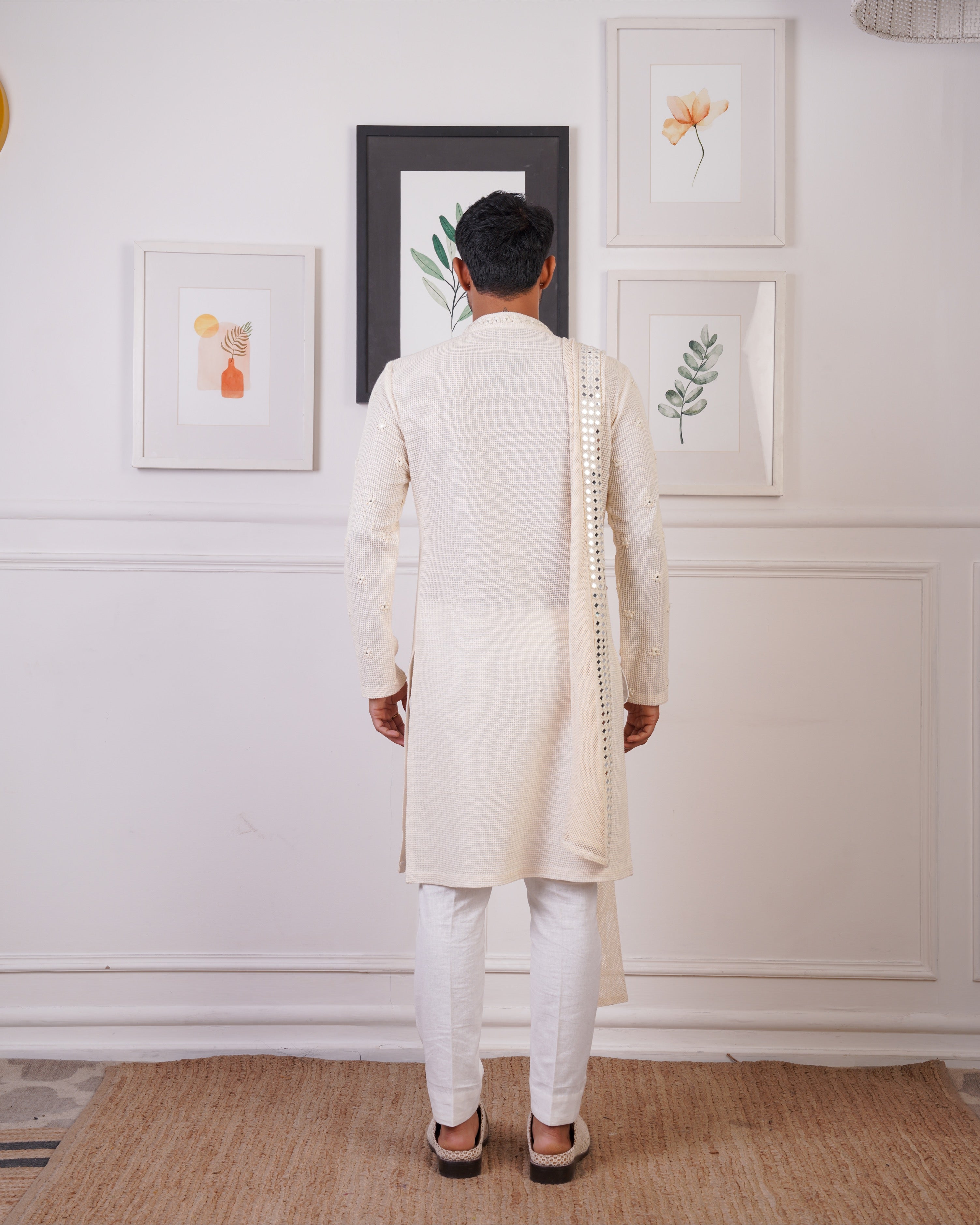 CROCHET KURTA EMBELLISHED WITH MIRROR WORK