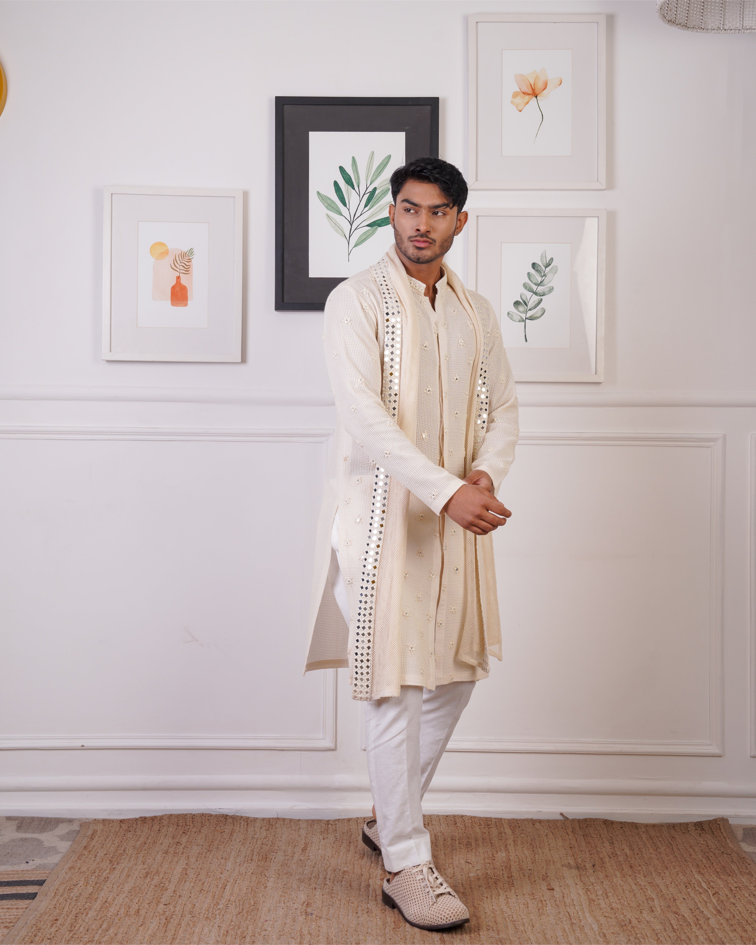 CROCHET KURTA EMBELLISHED WITH MIRROR WORK