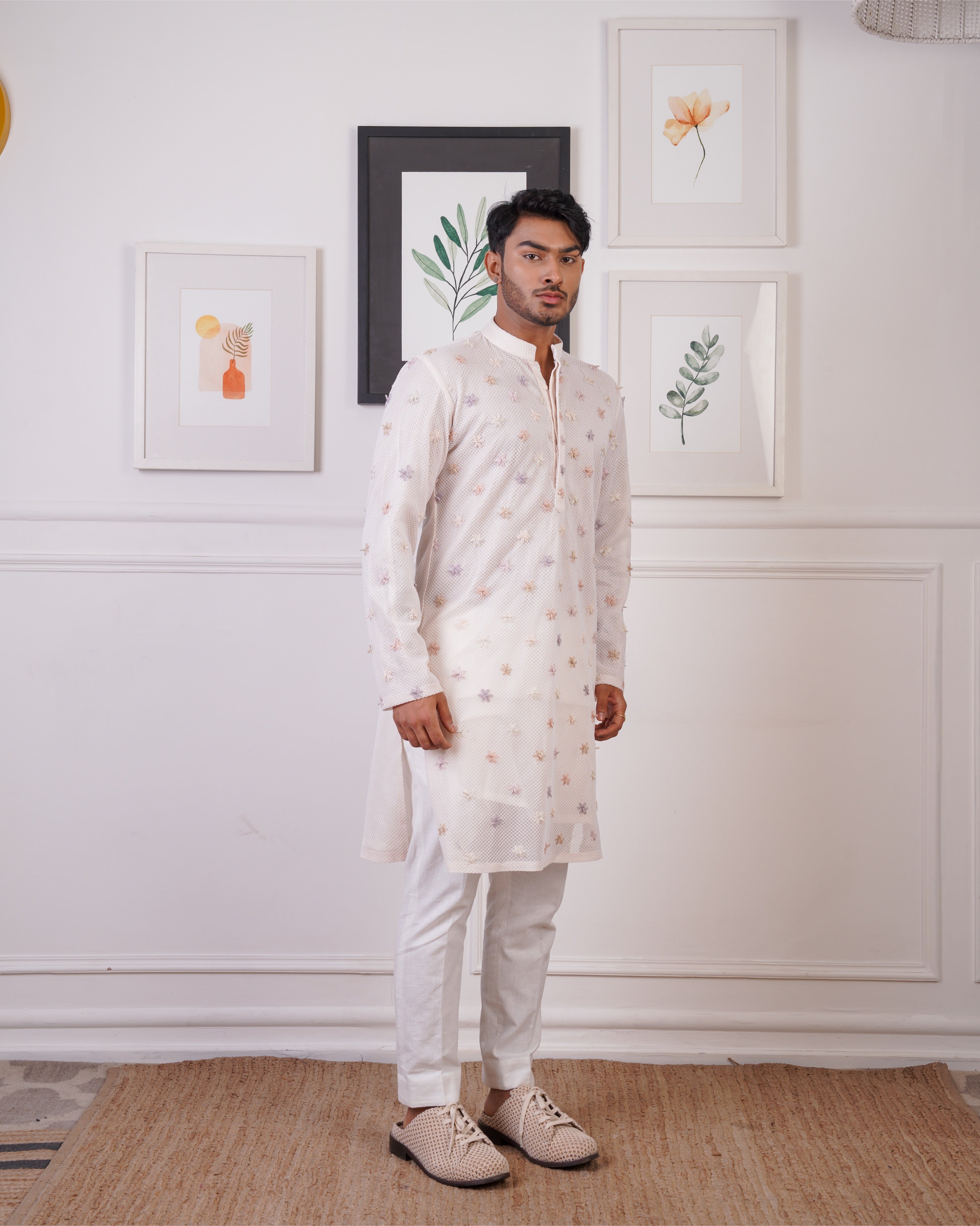 KURTA IN MESH EMBELLISHED WITH ZARDOSI MOTIFS