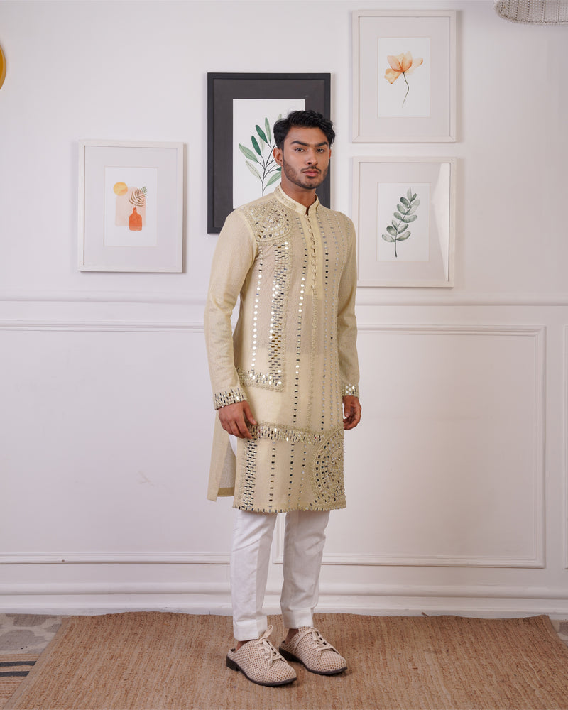 MINT KURTA EMBELLISHED WITH MIRROR WORK