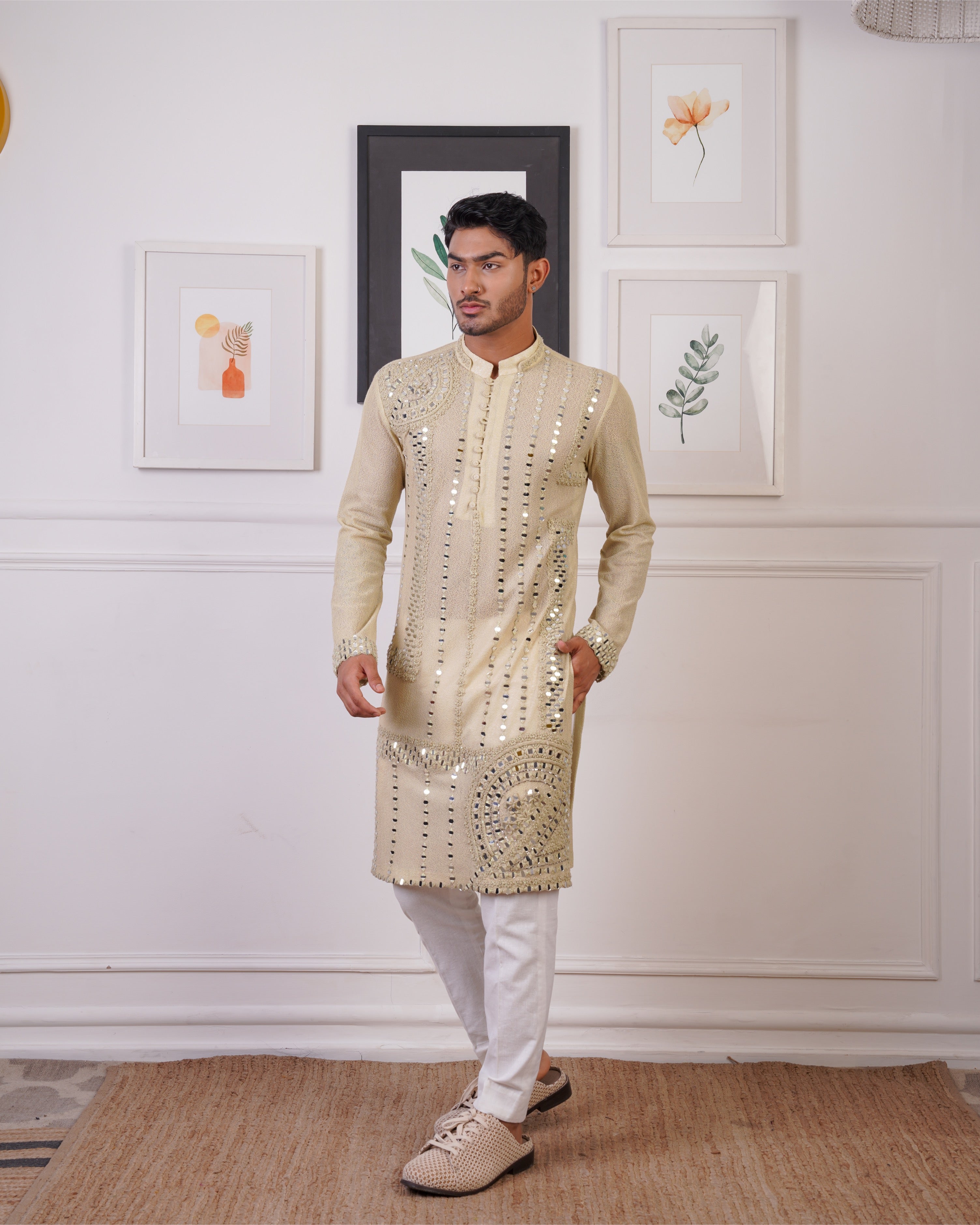 MINT KURTA EMBELLISHED WITH MIRROR WORK