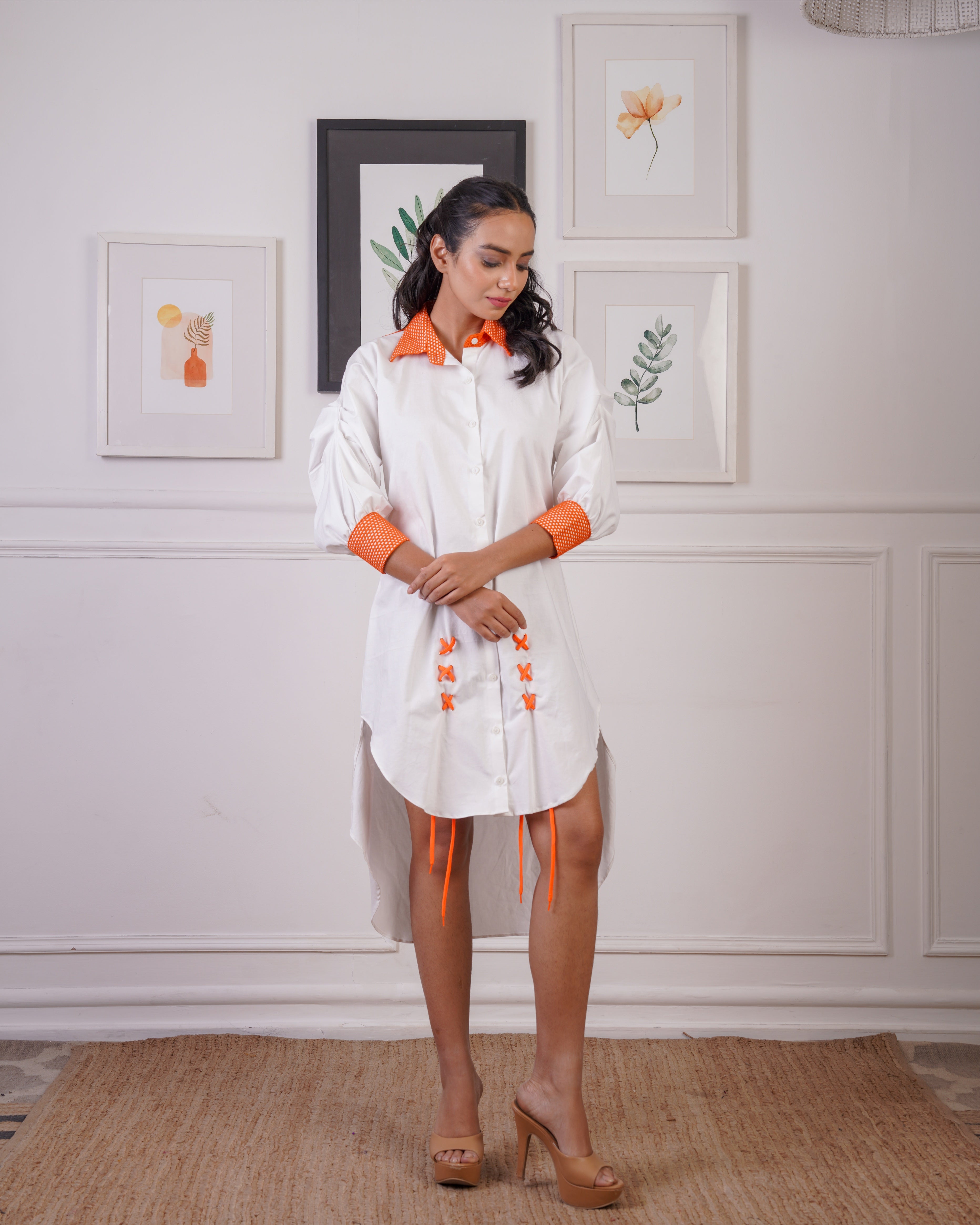 Laced ribbit shirt dress with crochet cut back