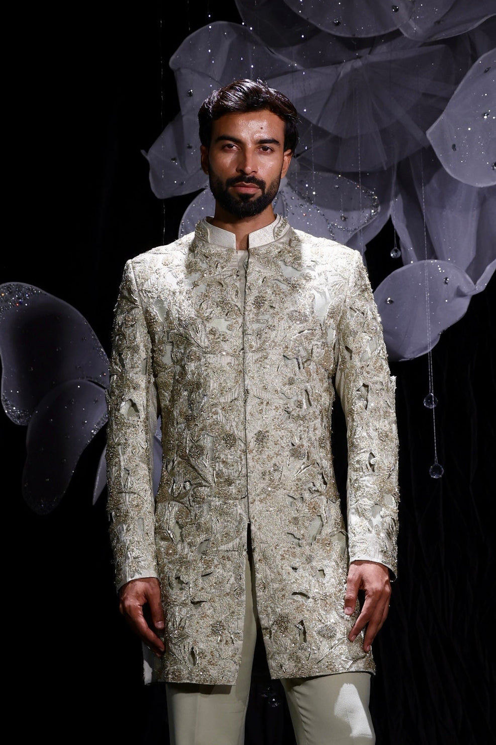 Gilded cut work sage mint indowestern