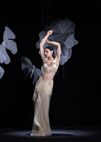 Midnight golden draped saree set