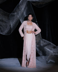 Burnt Rose indowestern jacket with lehenga and bustier