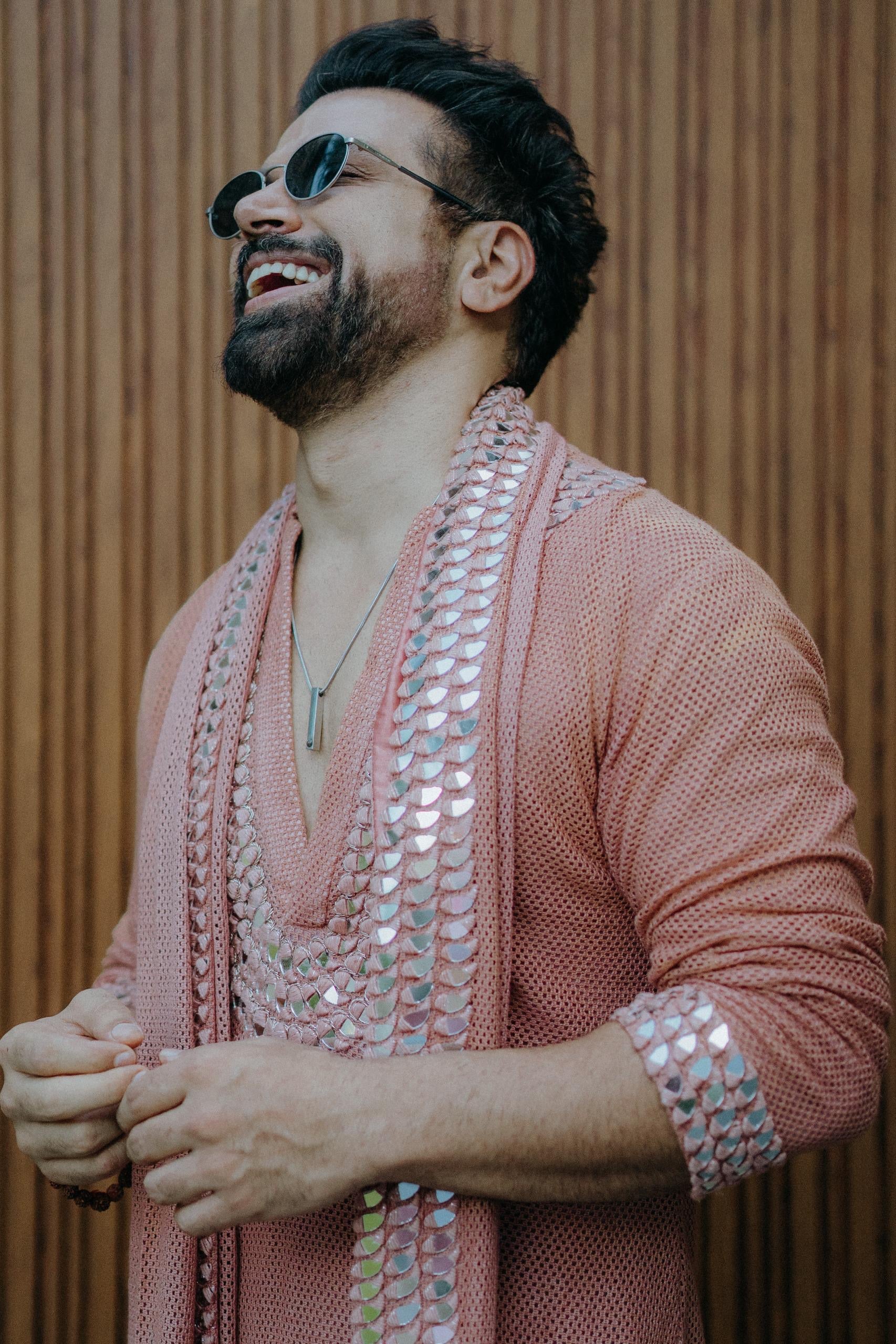 Rust Crochet Mirror Work Kurta Set with Mirror Work Stole