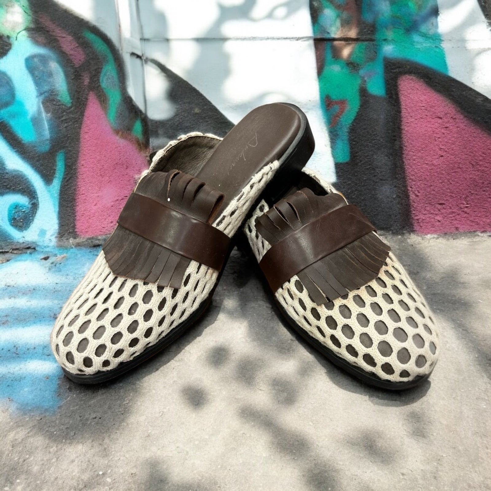 Leather and crochet hand crafted sliders for Men