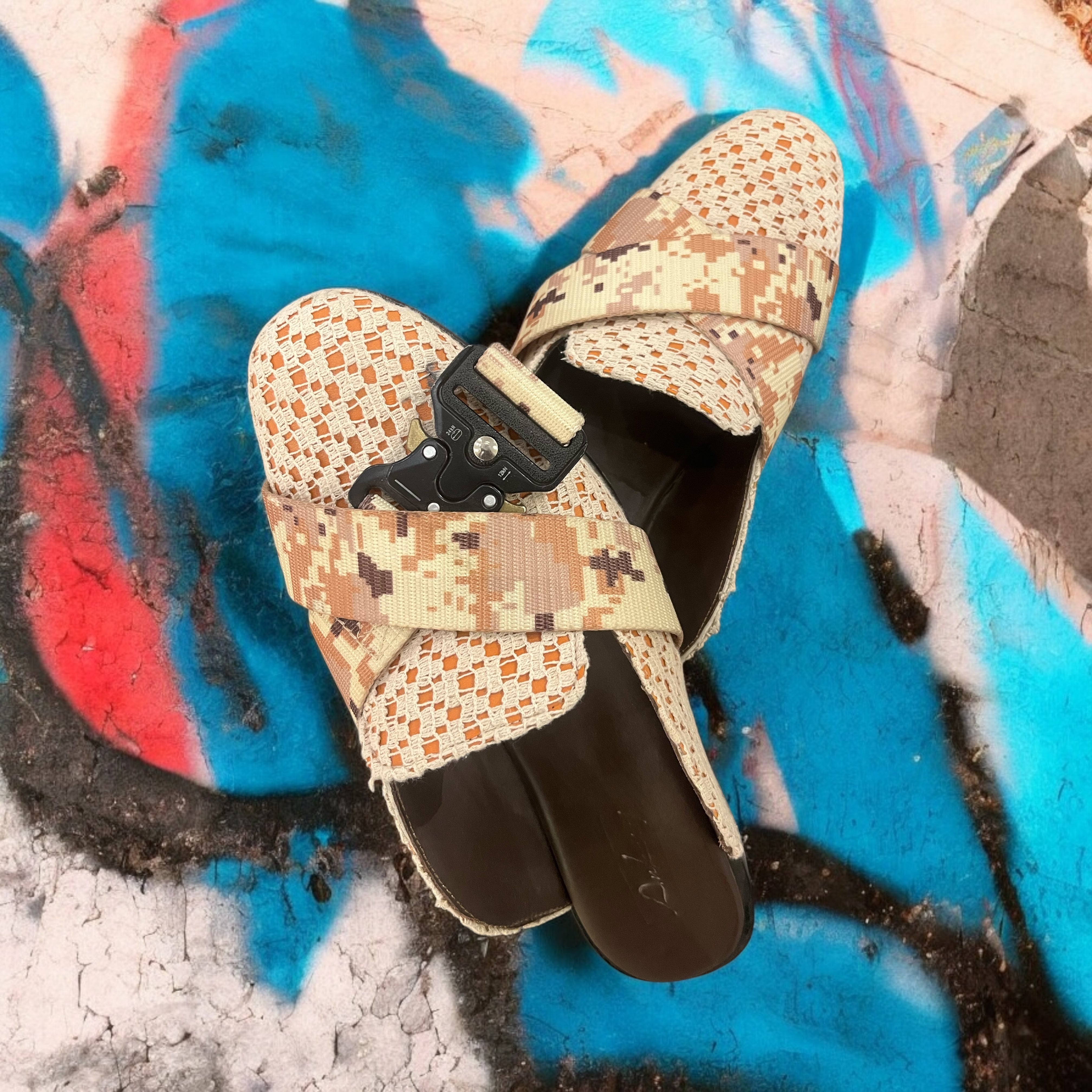 Beige crochet belted hand crafted sliders