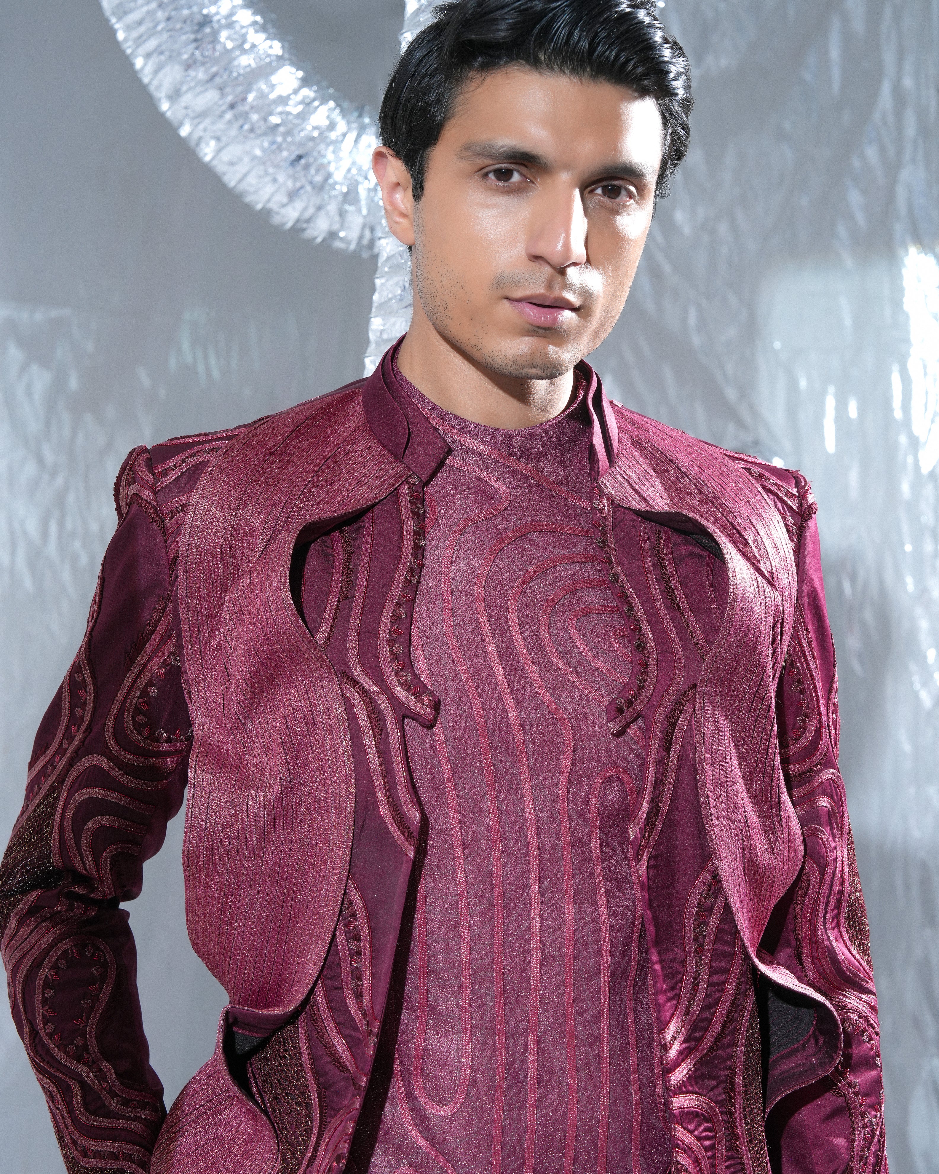 Red wave tuxedo ind-western neo