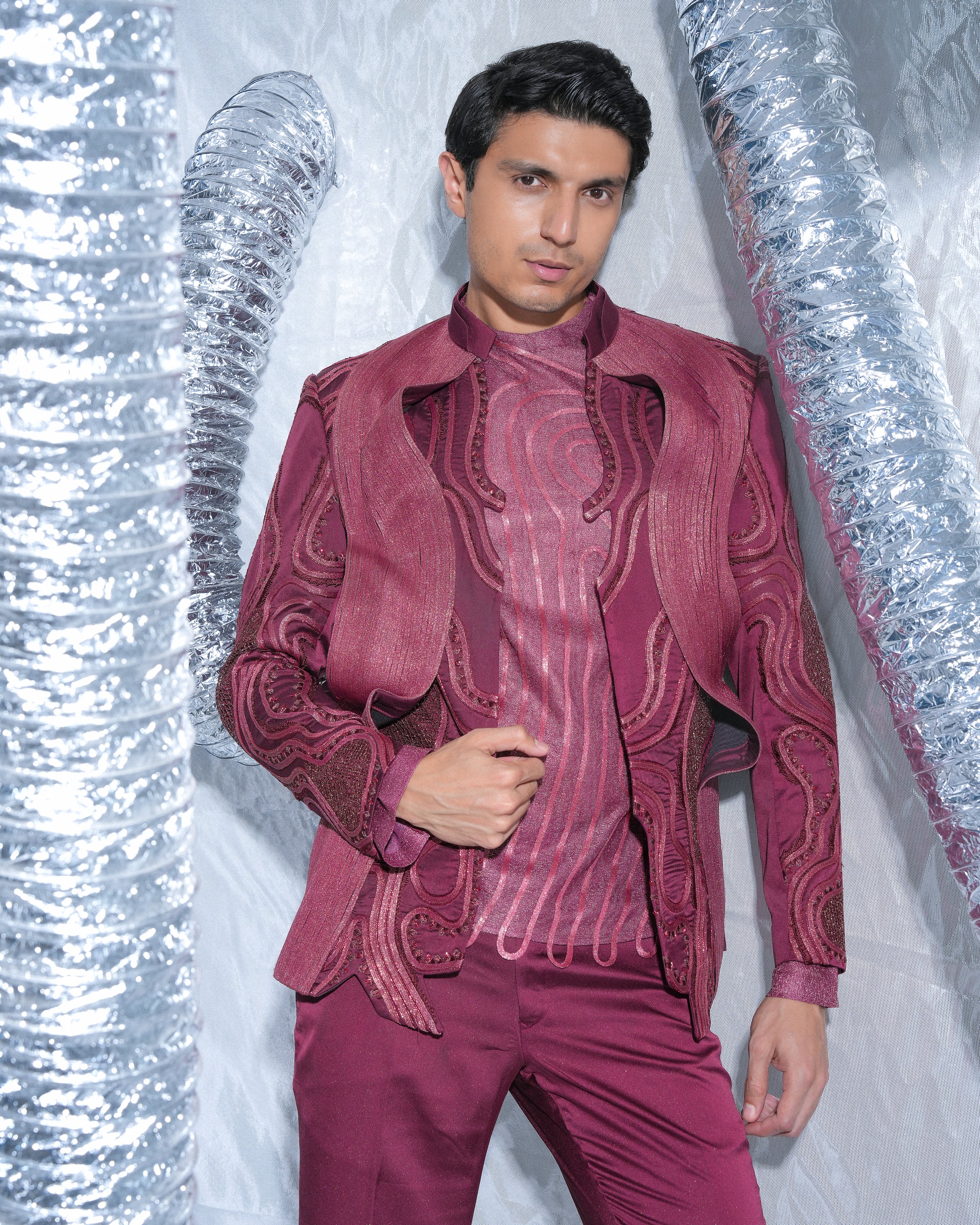 Red wave tuxedo ind-western neo