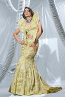 Gold ethno gown lehenga, fish cut neo