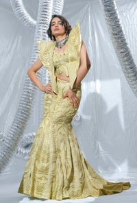 Gold ethno gown lehenga, fish cut neo