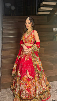 Red printed Swayam lehenga set
