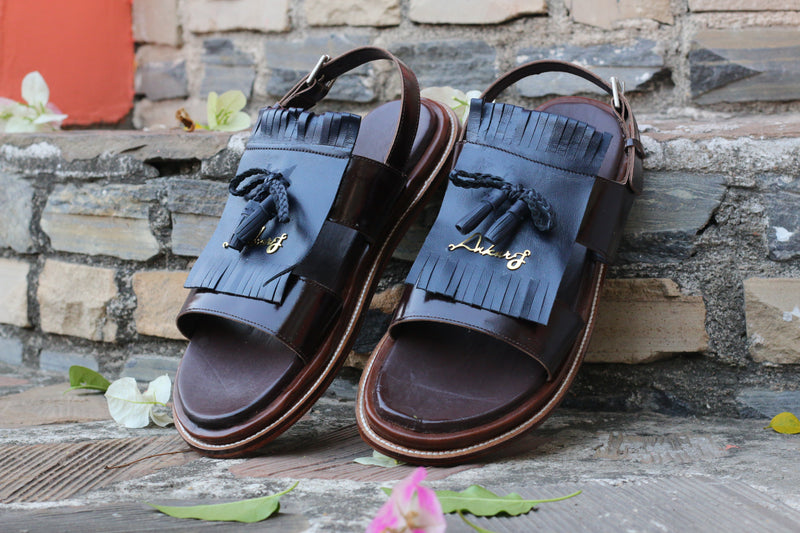 DUAL TONE HAND CRAFTED LEATHER SLIDES FOR MEN