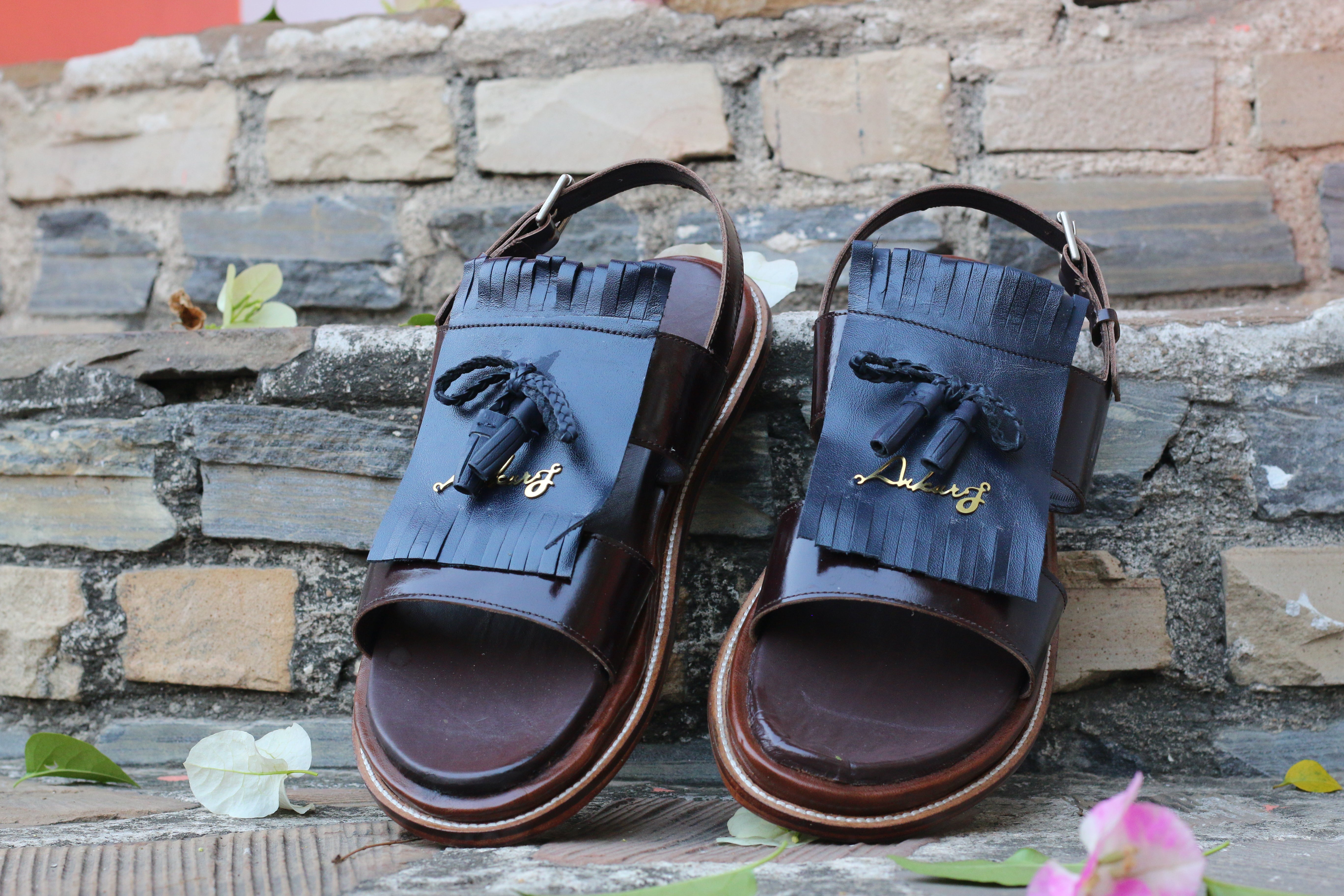 DUAL TONE HAND CRAFTED LEATHER SLIDES FOR MEN