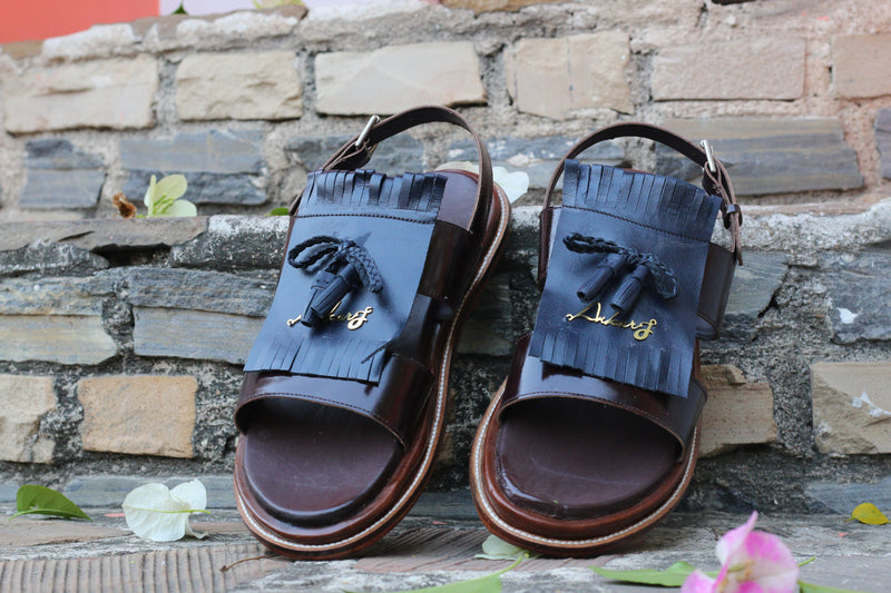 DUAL TONE HAND CRAFTED LEATHER SLIDES FOR MEN