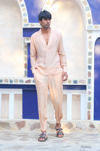 SALMON PINK DEEP NECK SHIRT AND PANTS