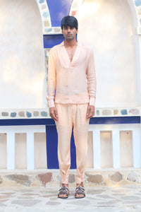 SALMON PINK DEEP NECK SHIRT AND PANTS