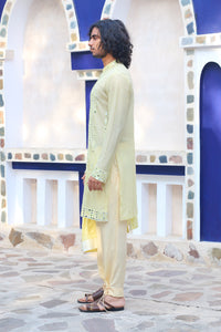 LEMON YELLOW MIRROR KURTA WITH MIRRORED STAWL AND PANTS