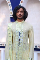 LEMON YELLOW MIRROR KURTA WITH MIRRORED STAWL AND PANTS