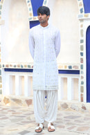 VISTA WHITE MIRROR KURTA WITH SALWAR AND MIRRORED STAWL