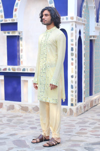 LEMON YELLOW MIRROR KURTA WITH MIRRORED STAWL AND PANTS