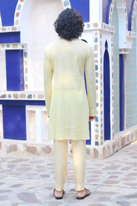 LEMON YELLOW MIRROR KURTA WITH MIRRORED STAWL AND PANTS