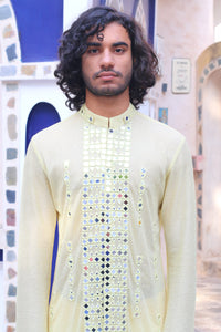 LEMON YELLOW MIRROR KURTA WITH MIRRORED STAWL AND PANTS