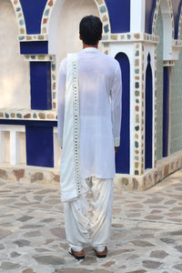 VISTA WHITE MIRROR KURTA WITH SALWAR AND MIRRORED STAWL