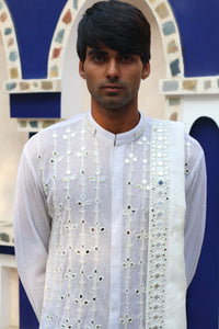 VISTA WHITE MIRROR KURTA WITH SALWAR AND MIRRORED STAWL