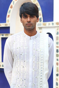 VISTA WHITE MIRROR KURTA WITH SALWAR AND MIRRORED STAWL