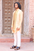 PALE PEACH PRINT KURTA ,WITH PANT PAJAMA AND WAISTCOAT