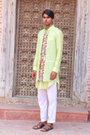 PARADISE GREEN PRINT KURTA WITH PANT PAJAMA AND WAISTCOAT