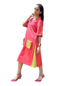 HOT PINK DEEP NECK SHIRT DRESS