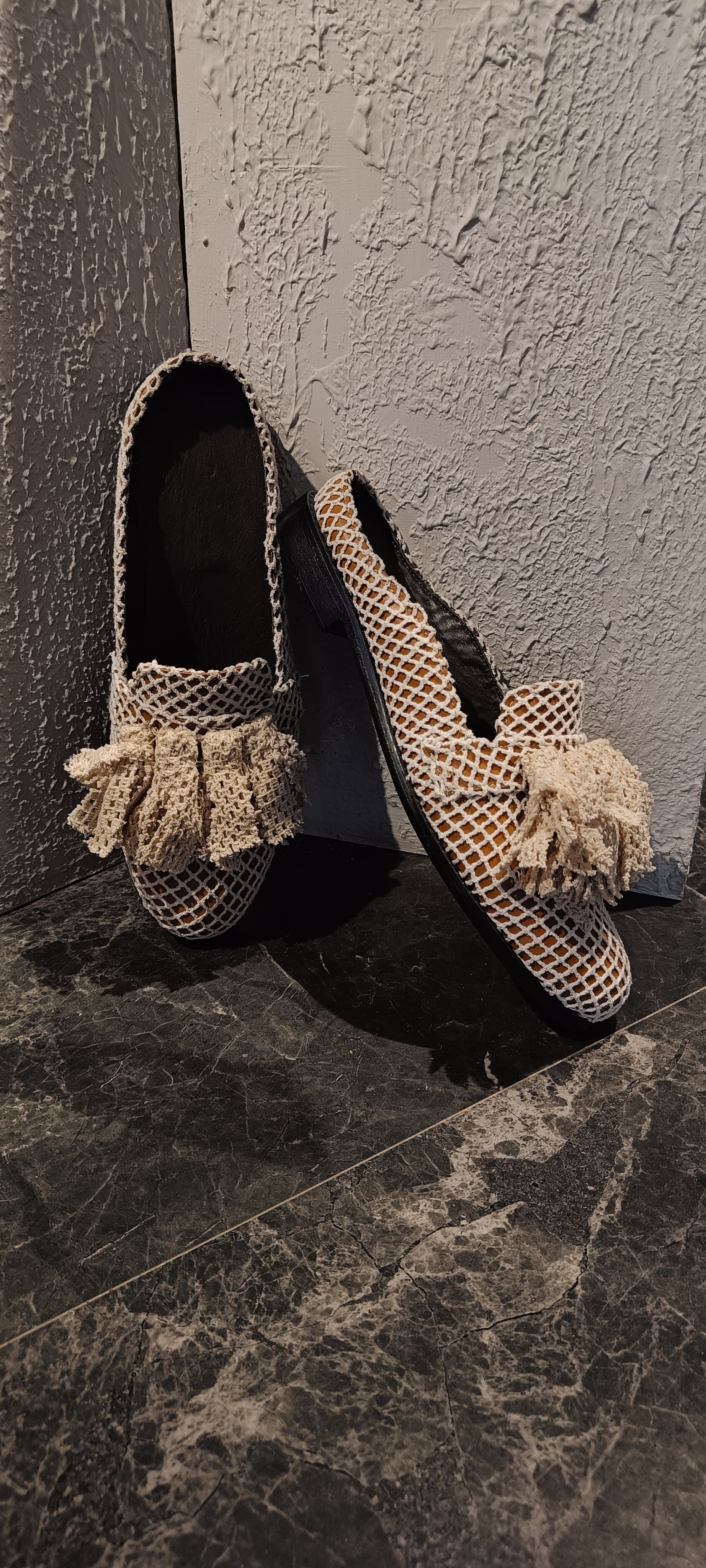 Ivory beige crochet mules