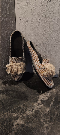 Ivory beige crochet mules