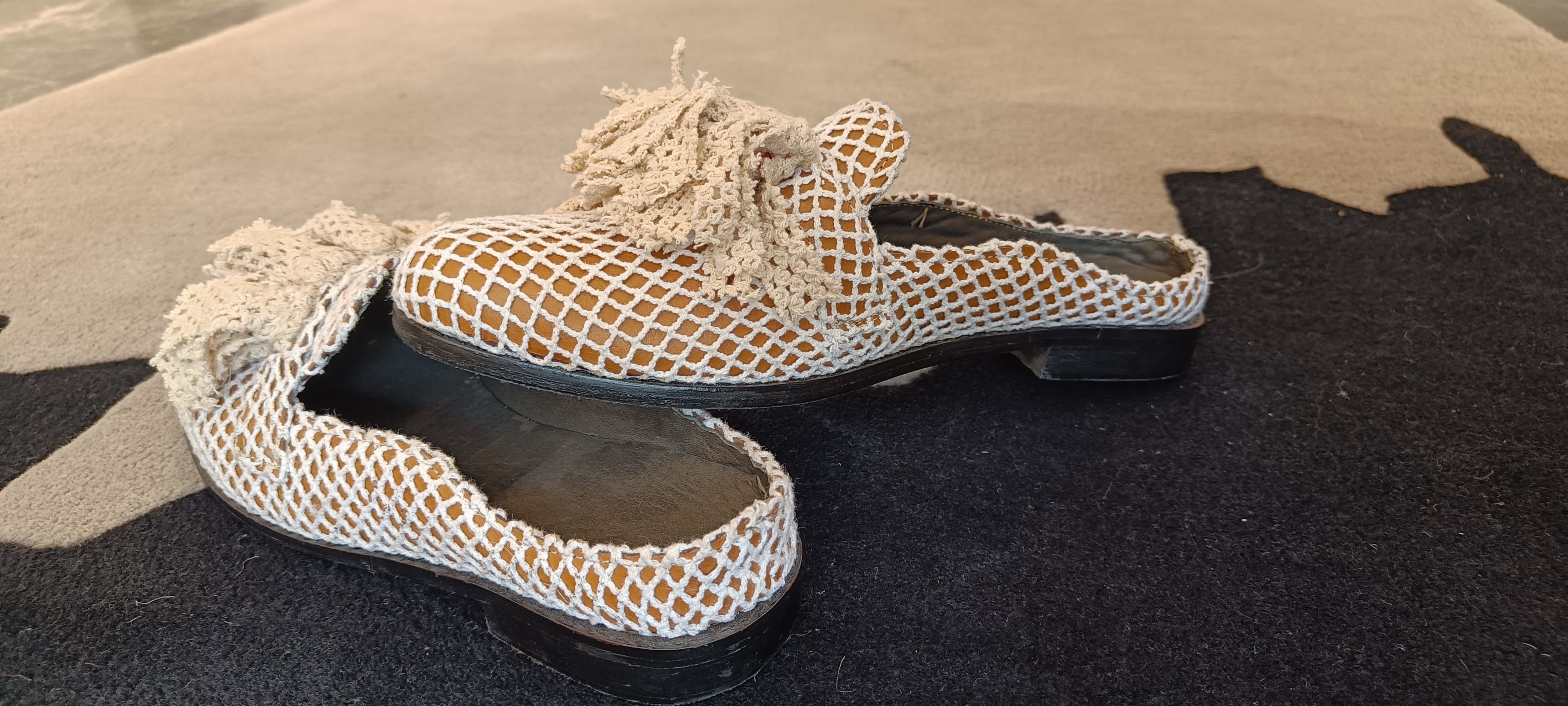 Ivory beige crochet mules