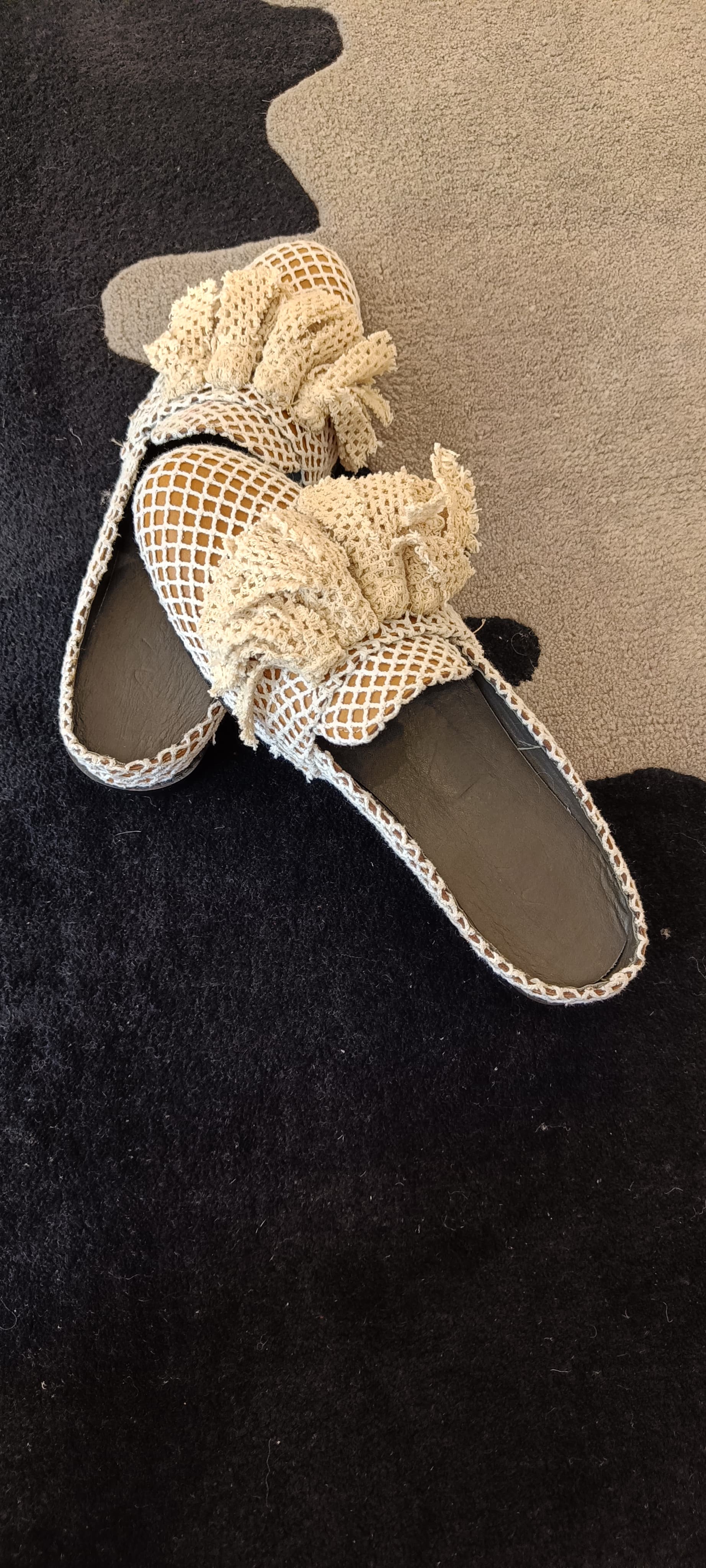 Ivory beige crochet mules
