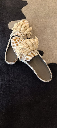 Ivory beige crochet mules