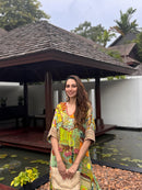 Festive green multi-coloured kaftan set