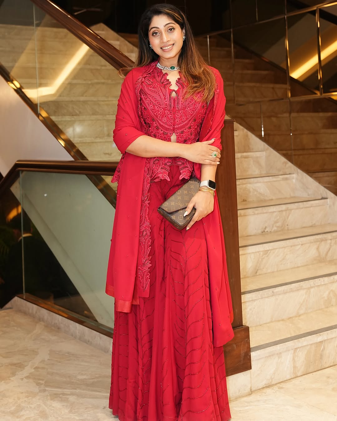 Crimson red Angel short jacket with plazzo and dupatta