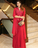 Crimson red Angel short jacket with plazzo and dupatta