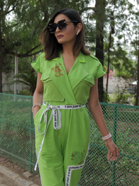 KELLY GREEN DROP SLEEVE JUMSUIT WITH POCKETS