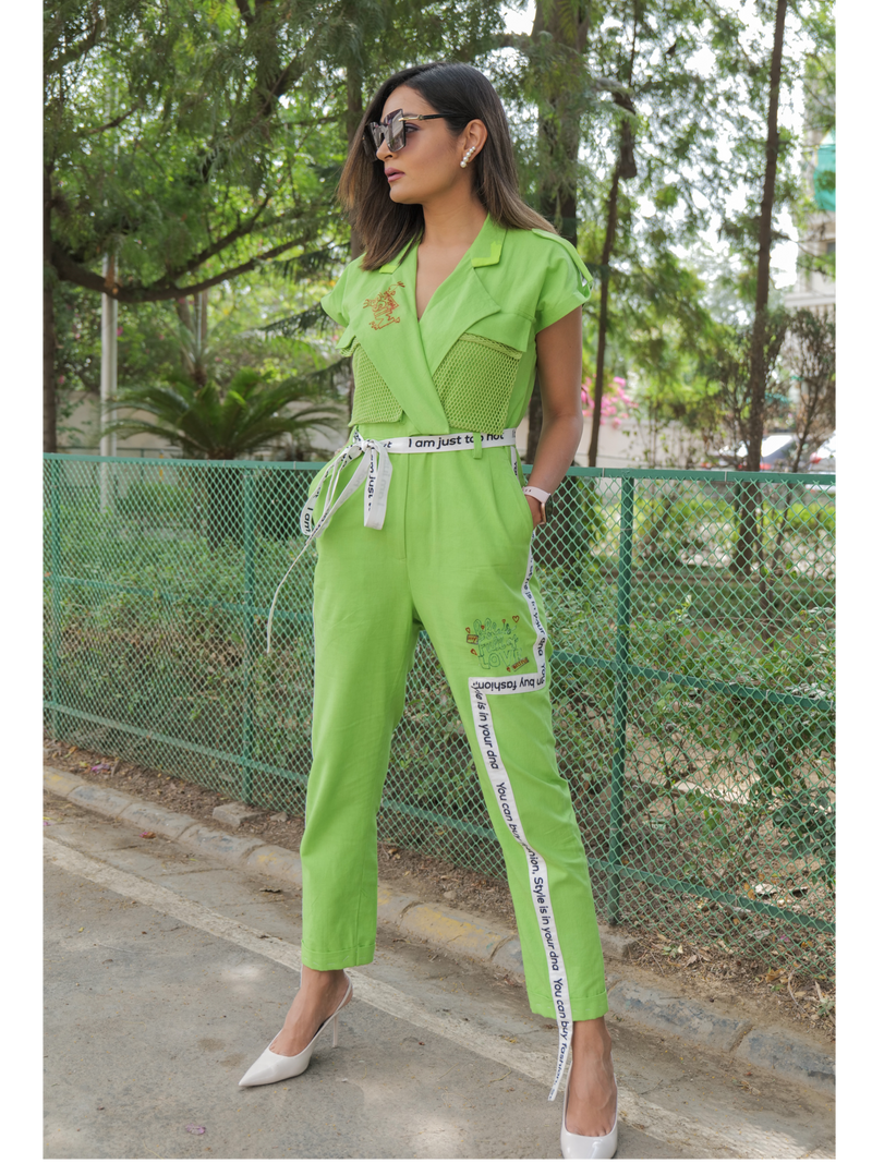 KELLY GREEN DROP SLEEVE JUMSUIT WITH POCKETS