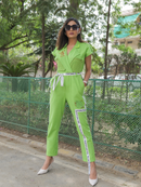 KELLY GREEN DROP SLEEVE JUMSUIT WITH POCKETS