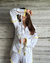 Asymmetric White Shirt Dress with contrast 3d mesh pockets