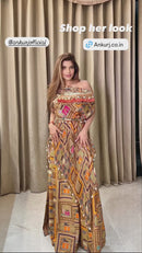 vermillion multi-coloured embellished asymmetrical kaaftan